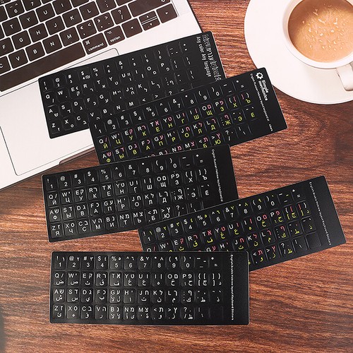 Matte 3 In 1 Hebrew English Russian Keyboard Stickers Language Letter Sticker - Photo 8/13