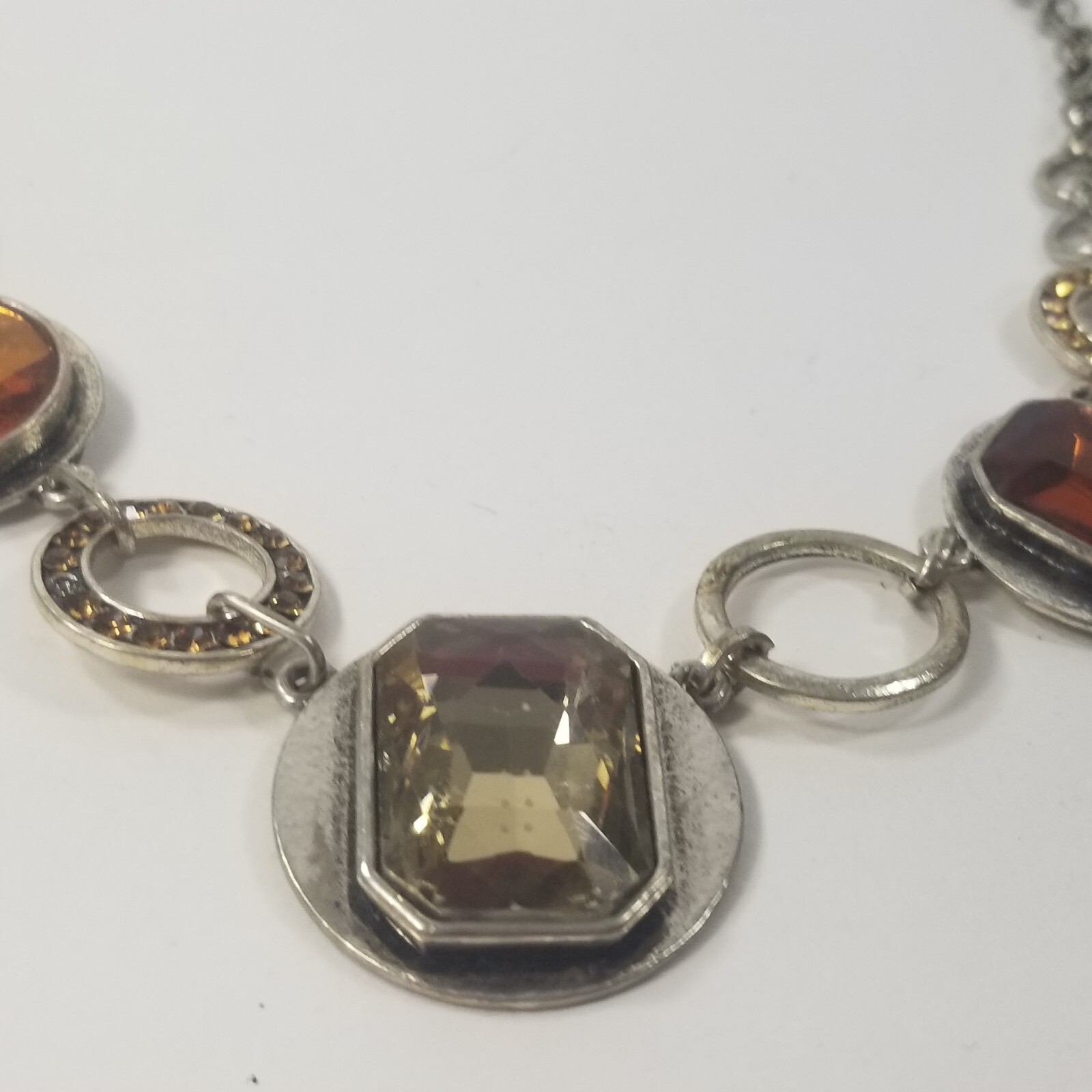 Silvertone Chain Link Circle Statement Rhinestone… - image 3