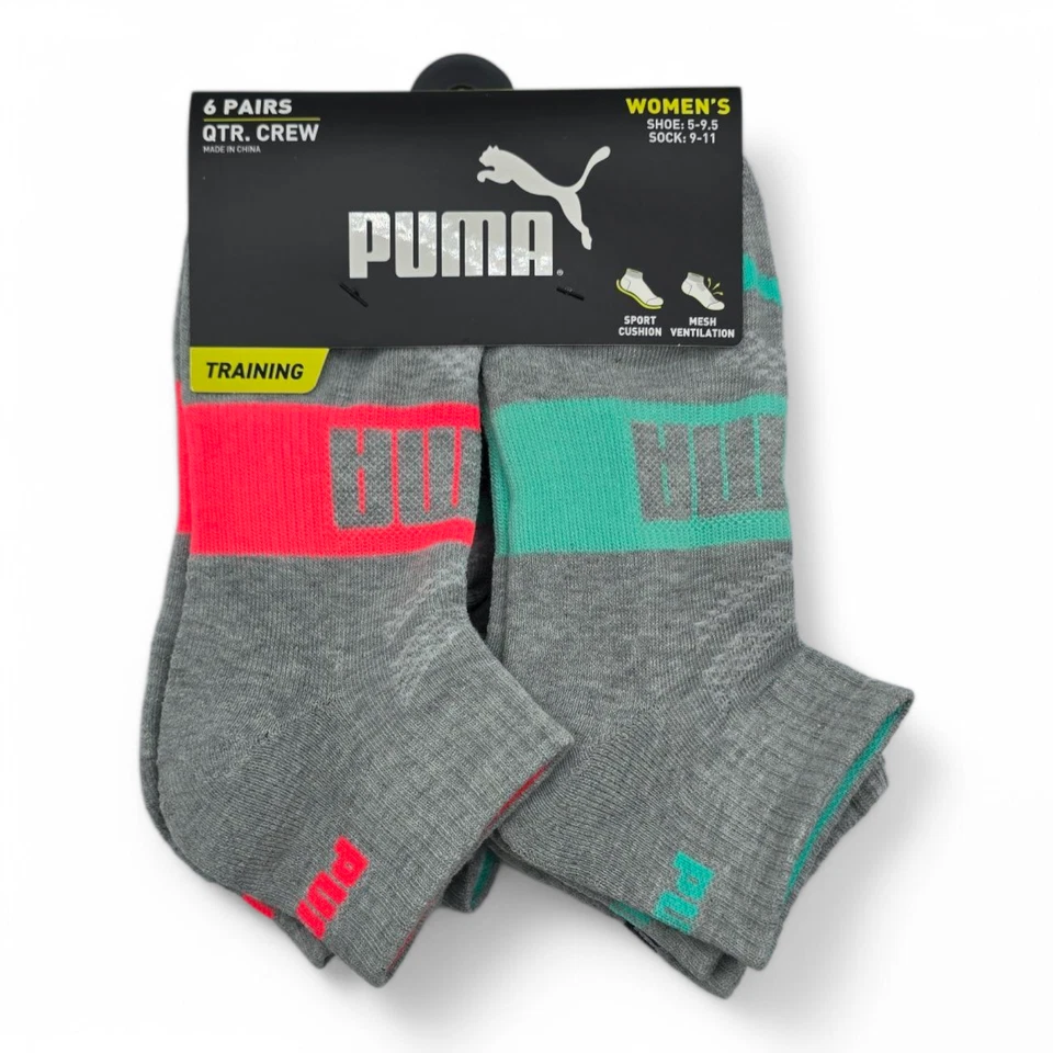 Meias femininas Puma quarter crew meia tornozelo 6 pares - Imagem 2 de 4