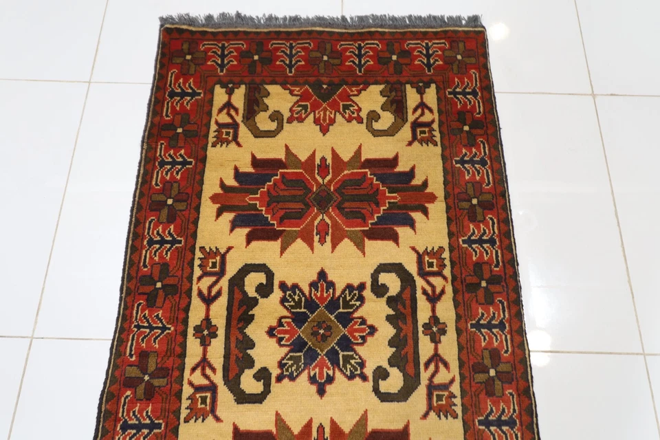 10 ft Hallway Tribal Beige Kazak Runner Rug Afghan Hand Knotted Wool Bedroom Rug - Image 4 of 4