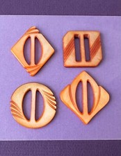 4 Vintage Carved Orange Dyed Mother of Pearl Slides/Buckles