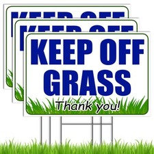 3 PC Keep Off Grass Sign with Stake - 8 x 12 Double Sided Coroplast Do Not Wa...
