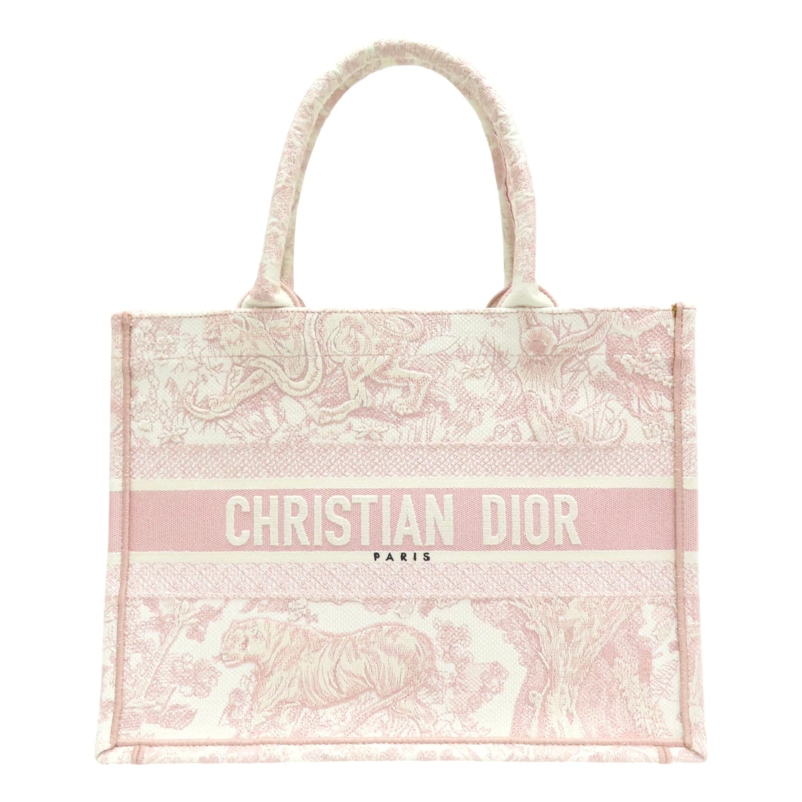 Sac à main fourre tout Dior Medium Dior livre écru rose toile de jouy broderie