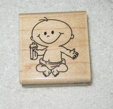 Stampabilities- Rubber Stamp - Baby with Bottle - Medium Size - D1039 - So Cute