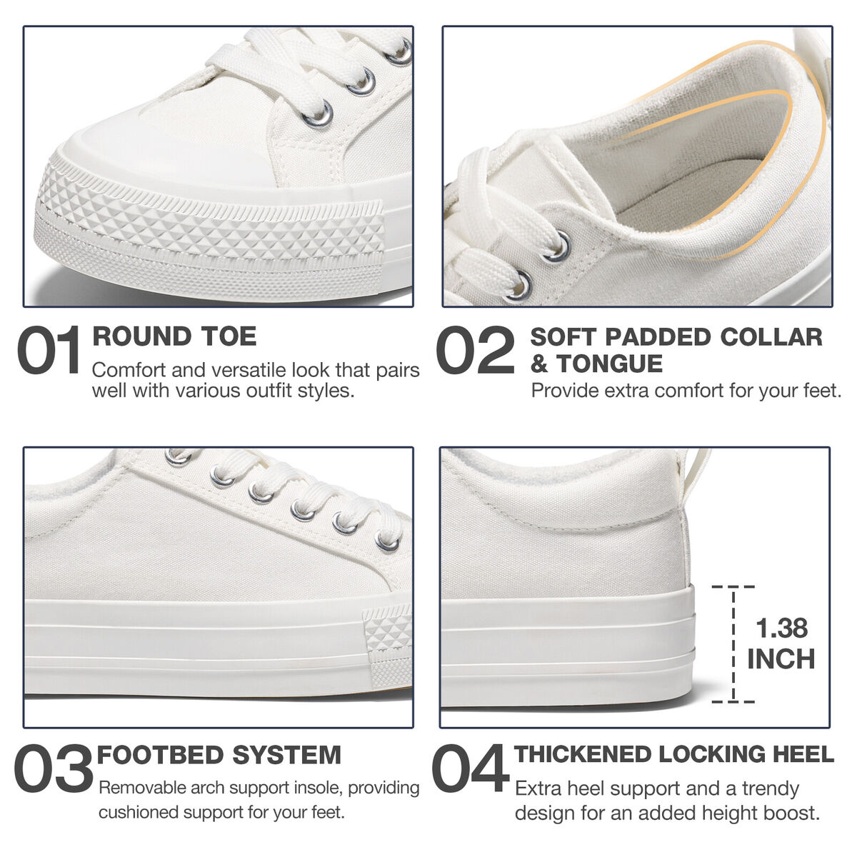 HEEZ Women Low Top Canvas Sneakers Non Slip Tennis Casual HEEZ Women Low Top Canvas Sneakers Non Slip Tennis Casual