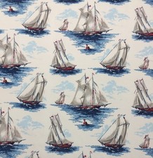 P KAUFMANN SET SAIL MARINE O4010 SAIL BOAT OUTDOOR INDOOR FABRIC BY YARD 54"W