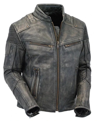 NEW MEN'S TWO TONED WAXED MOTORBIKE COWHIDE LEATHER JACKET. - Picture 3 of 4