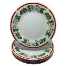 Vintage Lynns St Maria Bread Dessert Plates Set Of 4 Christmas Holly Fine China