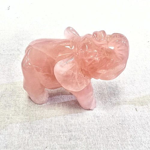 Rose quartz Pink elephant figuring. Hand carved. 2 1/2 inches long, Love Stone