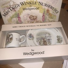 3 PCS MRS TIGGY-WINKLE NURSERY SET BY WEDGWOOD PLATE, PORRINGER, MUG