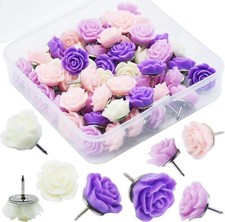 60Pcs Decorative Pushpins, Purple Rose Flower Push Pin with Gradient