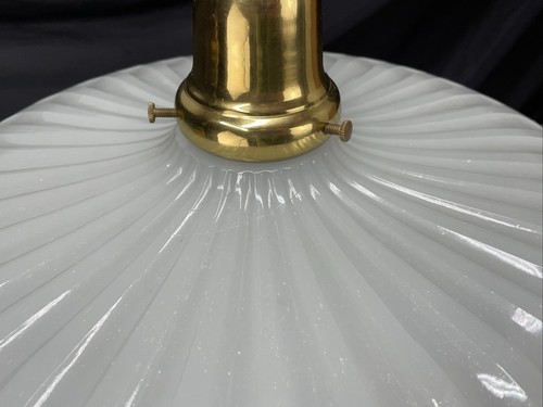 RESTORED Antique Art Deco Glass Pendant Light Ribbed Custard Moonstone 1920s 30s - Picture 21 of 24
