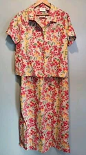 New 2pc Linen Blend Floral Beaded Sleeveless Maxi Dress & Jacket Sz L Mature 
