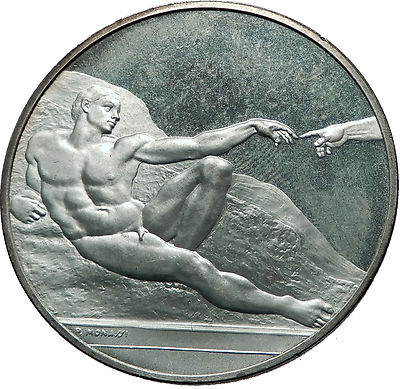 #ad GOD Creates ADAM SISTINE Chapel Michaelangelo Christian Silver Medal i60778 $315.00