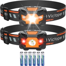 Victoper Headlamp 2 Pack, 4 Modes Red Light Head Lamp Adjustable, Orange 