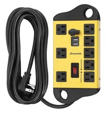 DEWENWILS 8-Outlet Metal Power Strip Surge Protector with 2 USB Ports 15 Ft Cord
