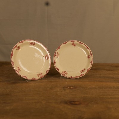 Sterling Ironstone Plates Set of 2 Red Transferware Scalloped Floral Antique