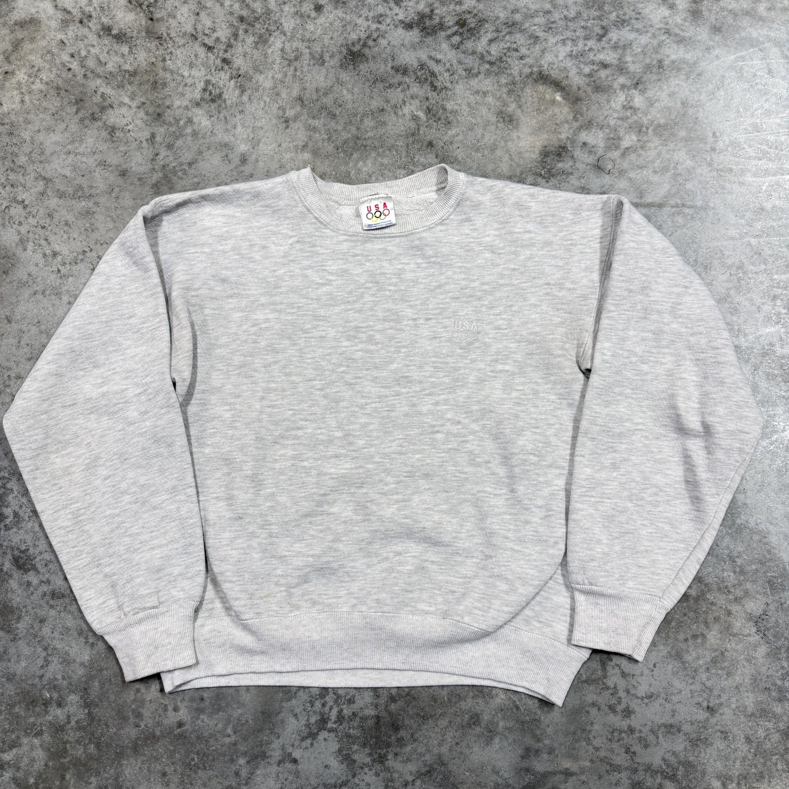 USA Sweatshirt Mens L Gray Fleece Pullover Crewneck Relaxed Fit Olympic Logo