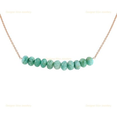 Halloween Deal Natural Amazonite Beaded Necklace Jewelry 18K Gold Finish Silver