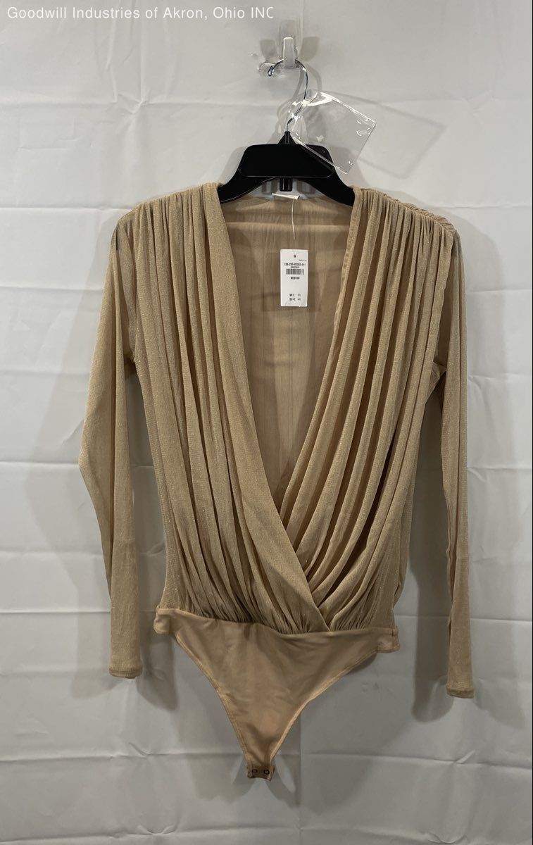 【DS】 Abercrombie & Fitch Women's Beige Gold Metallic Wrap Leotard