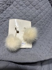 White Fur earrings Set Cute Winter Accessory Orig Card Usa Clip Vtg Nos