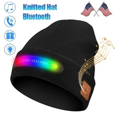Bluetooth RGB LED Beanie Hat with Music Speakers Mic Rechargeable Cap Head Lamp