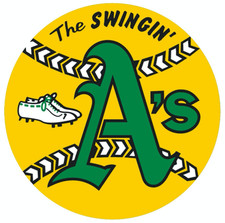 Oakland A's The swinging' A's w/ Alt Logo Type MLB Baseball DieCut Round STICKER