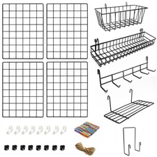 4 Pack Wire Wall Grid Panel With | Includes Hanging Baskets, Letter Sorter, S...