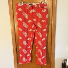 Lands' End Women s Red Paisley Mid Rise Straight Leg Chino Crop Pants 16