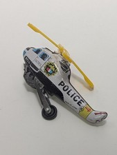 Vintage 1950s NT Tin Toy Helicopter Police White Nakamura Rolling Spinning JAPAN