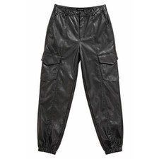 Shinestar Faux Leather Cargo Pants Womens Small Black Jogger High Rise
