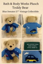 Bath & Body Works Plush Teddy Bear Blue Sweater Airplane Design 18” Vintage Rare