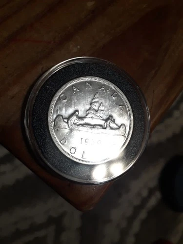 1959 Canada Silver Dollar Uncirculated Voyager Canoe With 2 Native American