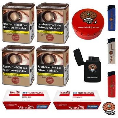Lucky Strike Origins USA Red Tabak Dose 4x 59g, Winston Extra Hülsen, Zubehör