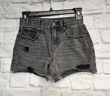 OLD NAVY GIRL 10 HIGH RISE WASHED BLACK GRAY RIPPED SHORT ADJUSTABLE JEAN SHORTS