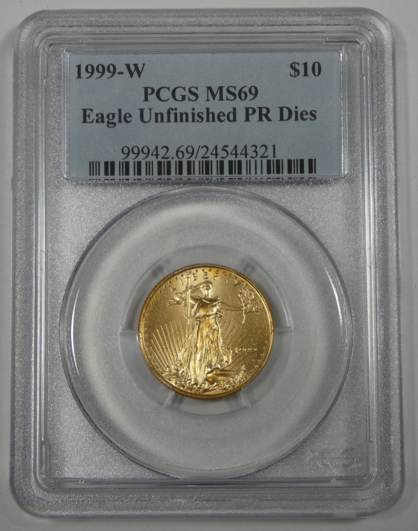 1999-W $10 1/4 oz Gold Eagle Error Unfinished PR Dies PCGS MS 69