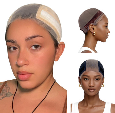Wig Cap with Grip Band for Keeping Wigs in Place Transparent Lace Wig Cap(3PC)