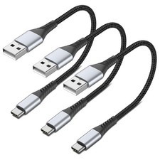 6 inch USB C Cable Short, 0.5ft 3-Pack USB A to USB C Cable Braided USB Type C