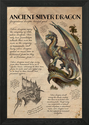 Antiker Silberner Drache gerahmtes Wandbild Poster Leinwanddruck Bild
