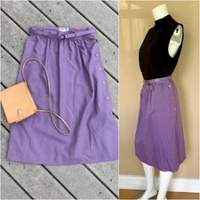Vintage 70s Belted A-Line Pencil Skirt High Waisted Midi Skirt w Buttons, 26