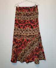 Sag Harbor Womens Sz S Skirt Bohemian Floral Red Tan Button Zip Abstract Tier