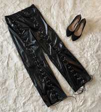 Fashion Nova Vicious Lace Up Faux Leather Pants Black Size M