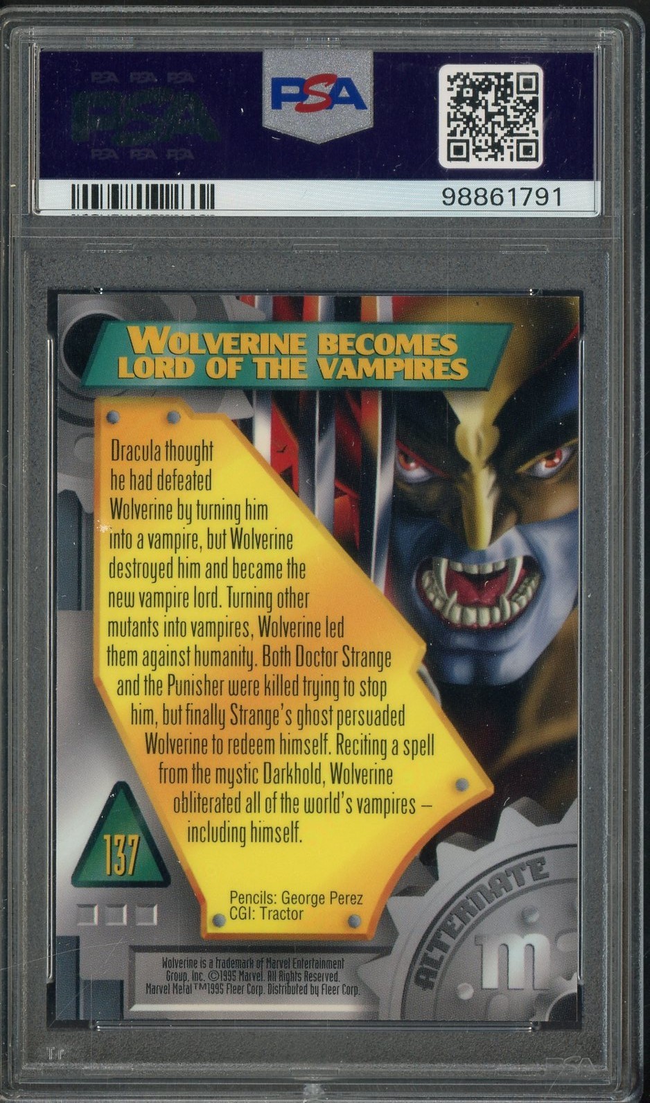 PSA 10 1995 Marvel Metal Wolverine #137 Fleer Metal GEM MINT view 2