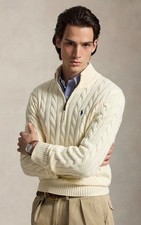 NWT Polo Ralph Lauren CREAM 100 Cotton Cable Knit 1/4 Zip Sweater