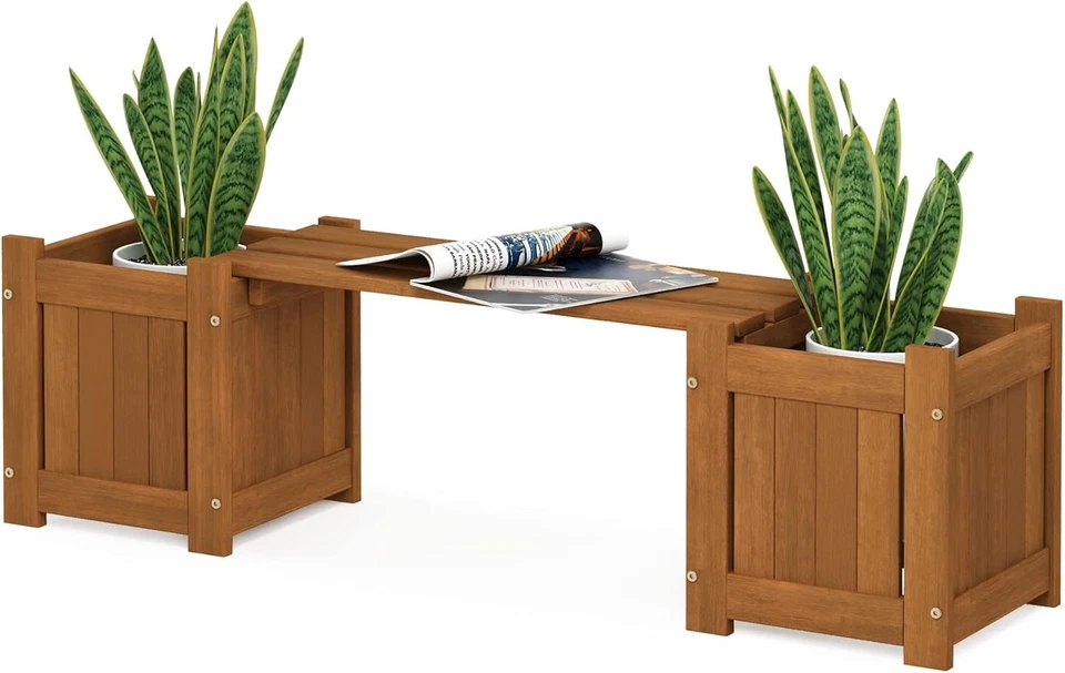 Tioman Hardwood Mini Outdoor Planter Box with Bench for Garden Plant - Image 2 of 4