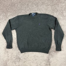 Polo Ralph Lauren Sweater Mens XL Gray Knit Cotton Crewneck Pullover Purple Pony