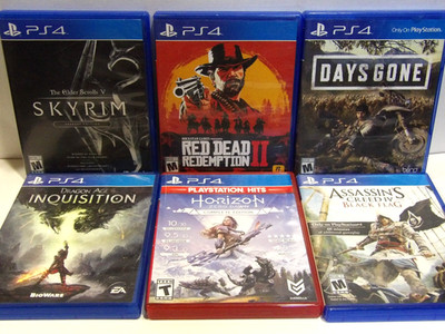 PS4 Game Lot 6 Games RDR2, Skyrim, Days Gone, Horizon Zero Dawn Tested Working