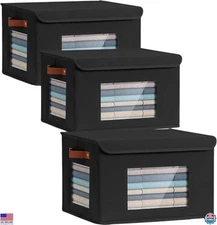 40L Collapsible Storage Bins, Stackable Closet Organizers, Pack of 3, 17x12x12