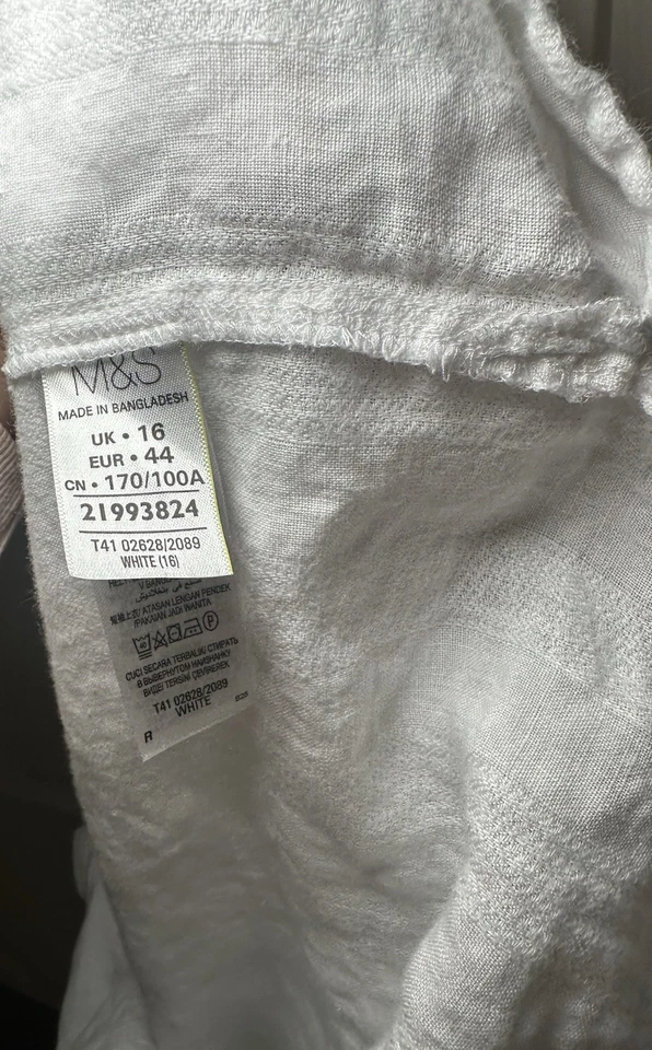 Blusa túnica top manga corta 100 % lino blanco colección M&S talla UK 16 Foto 3 de 4