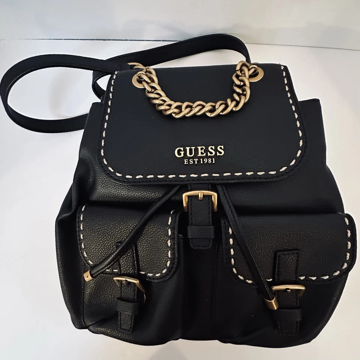 Guess USA Drawstring Backpack Black Size Large Sturdy Good Condition